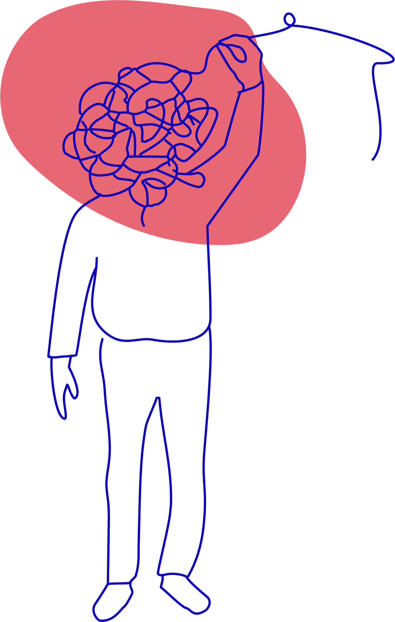Illustration: eine Person zieht einen Knoten aus ihrem Kopf