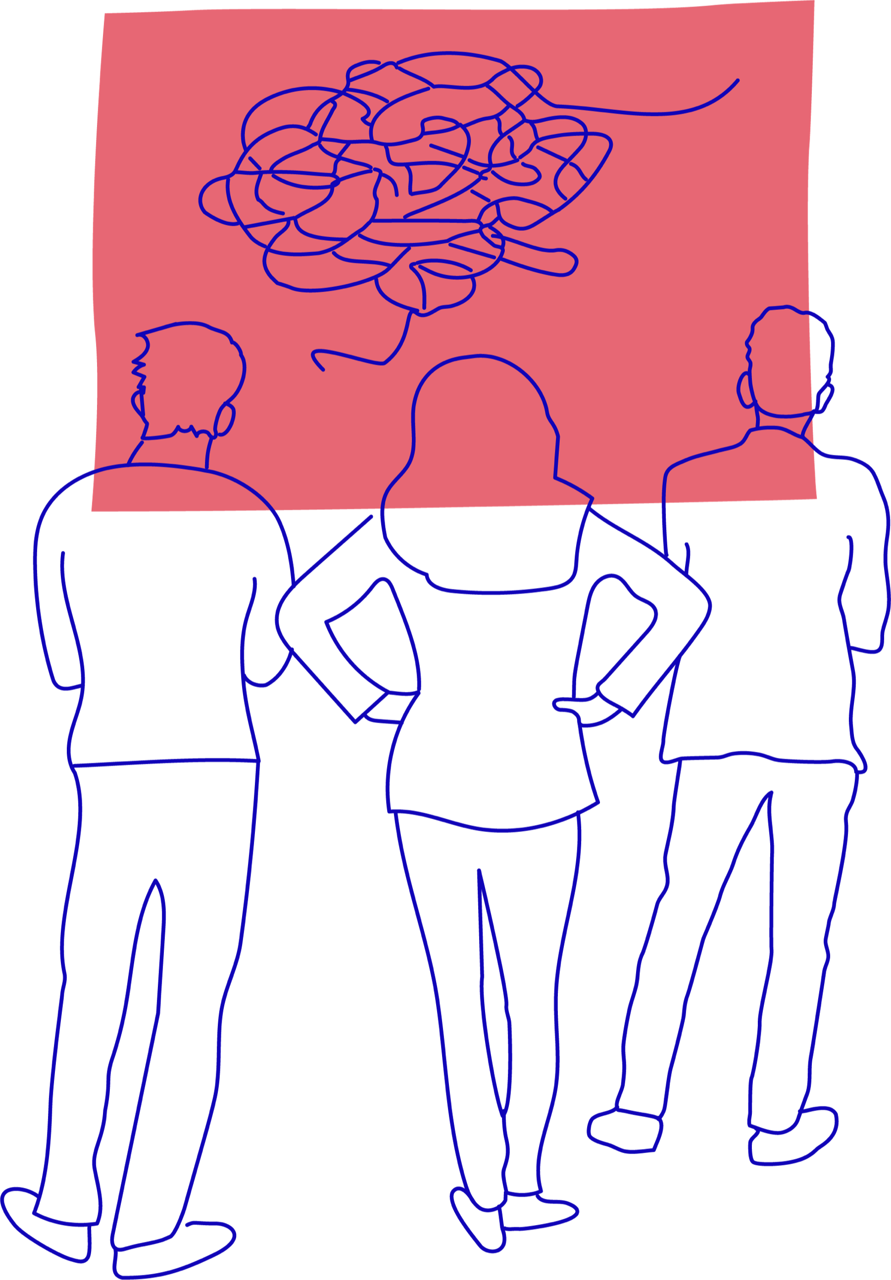 Illustration: drei Menschen betrachten einen Knoten